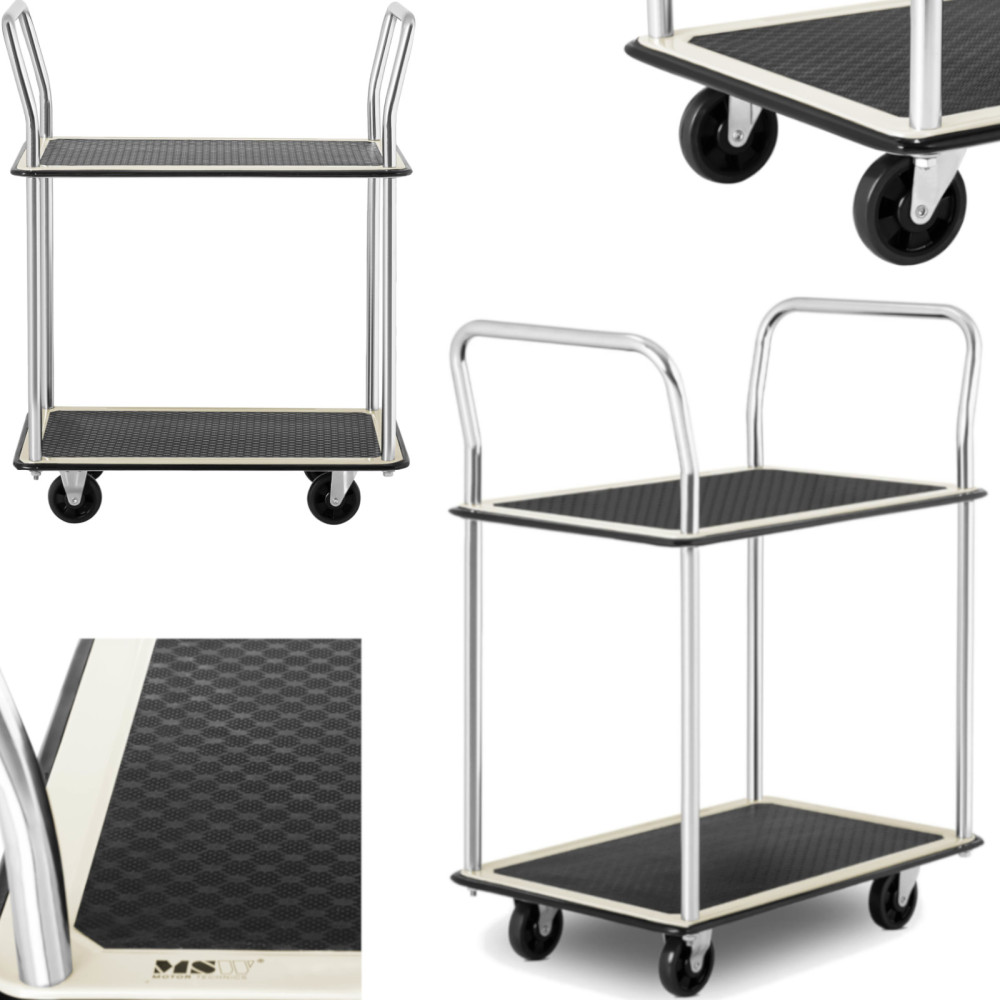 Carrinho de prateleira de transporte com alças 2 prateleiras até 120 kg 72 x 43 cm