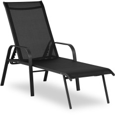 Chaise longue de jardin avec dossier réglable et cadre en acier jusqu'à 160 kg, noire.