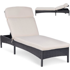Rattan Lounger állítható háttámlával Kárpitozottan 160 kg bézsig