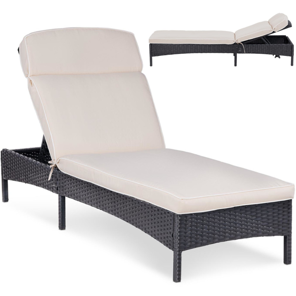 Rattan Lounger s nastaviteľným čalúnením operadla do 160 kg béžovej