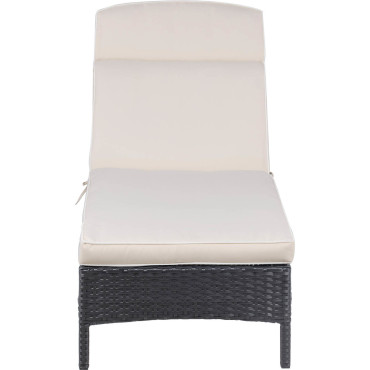 Rattan Lounger med justerbar ryggstøttebelegg opp til 160 kg beige