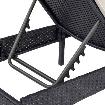 Rattan Lounger με ρυθμιζόμενη ταπετσαρία πλάτης πλάτης έως 160 kg μπεζ
