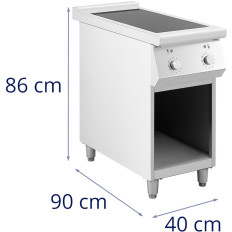 Cuisinière à induction 2 foyers autonome sur socle ouvert 400 V 8500 W