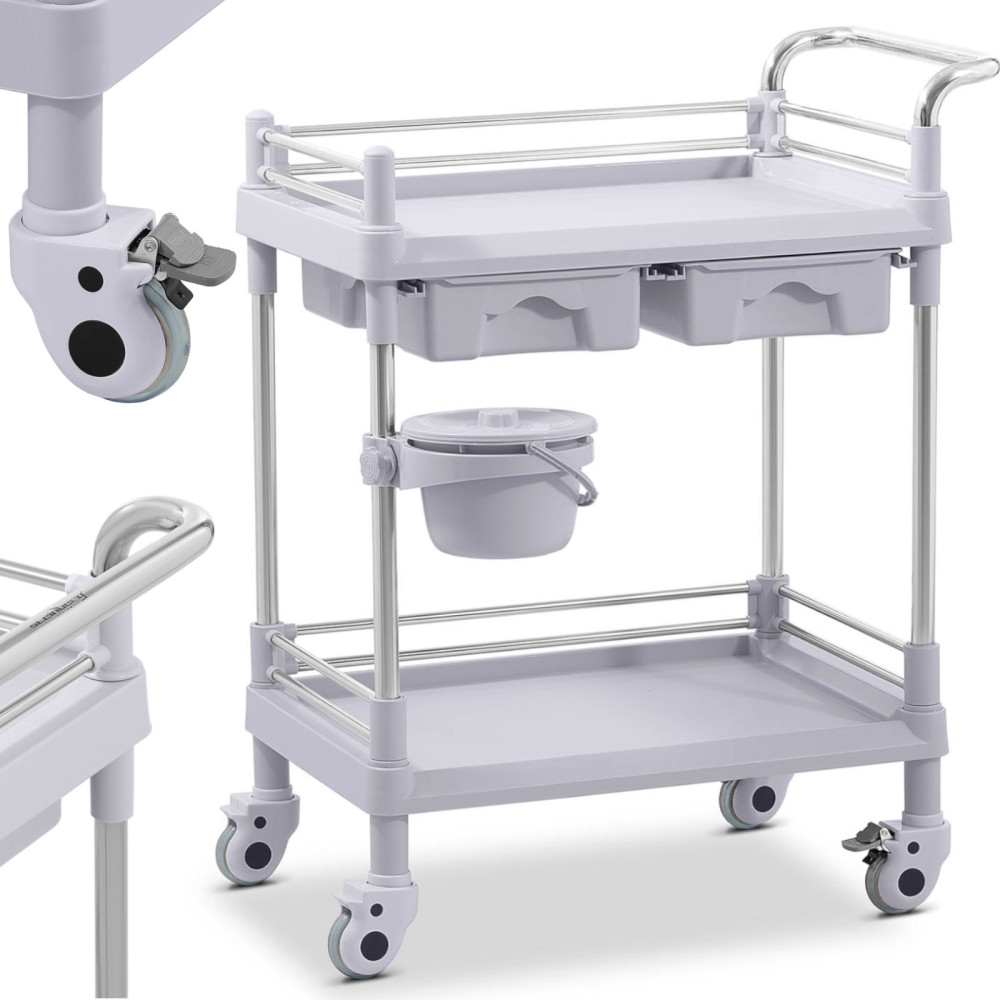 Laboratório de Trole Médico 2 prateleiras 2 gavetas cesto