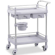 Trolley médico Laboratorio 2 Estantes 2 cajones Cesta