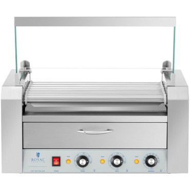 Ein Walzengrill-Heizgerät für Hot-Hunde mit Schublade und Schild - 7 Rollen