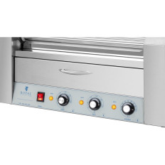 Een rollergrillverwarmer voor hot-honden met lade en schild - 5 rollen