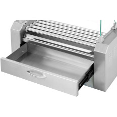 A roller grill heater for hot-dogs with drawer and shield - 5 rolls