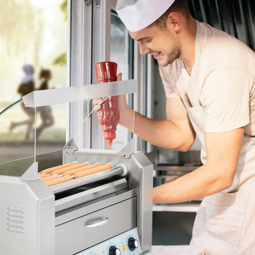 En rullgrillvärmare för varmkorv med lådor och sköld - 5 rullar