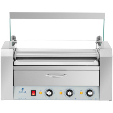 Ein Walzengrill-Heizgerät für Hot-Hunde mit Schublade und Schild - 5 Rollen