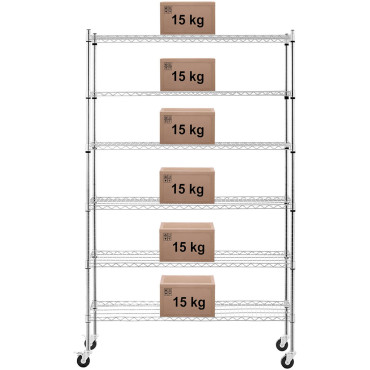 Skladové drôtené regály na kolieskach 6 políc do 90 kg 120x48x189 cm
