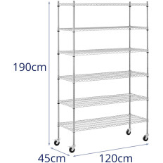 Skladové drôtené regály na kolieskach 6 políc do 90 kg 120x48x189 cm