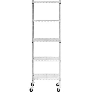 Shelving de fio de armazém em rodas 5 prateleiras até 50 kg 60x45x186 cm