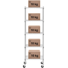 Shelving de fio de armazém em rodas 5 prateleiras até 50 kg 60x45x186 cm