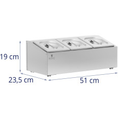 Ēdināšanas veikali Displejs 3 x gn 1/6 5.7 L + konteineri ar vākiem