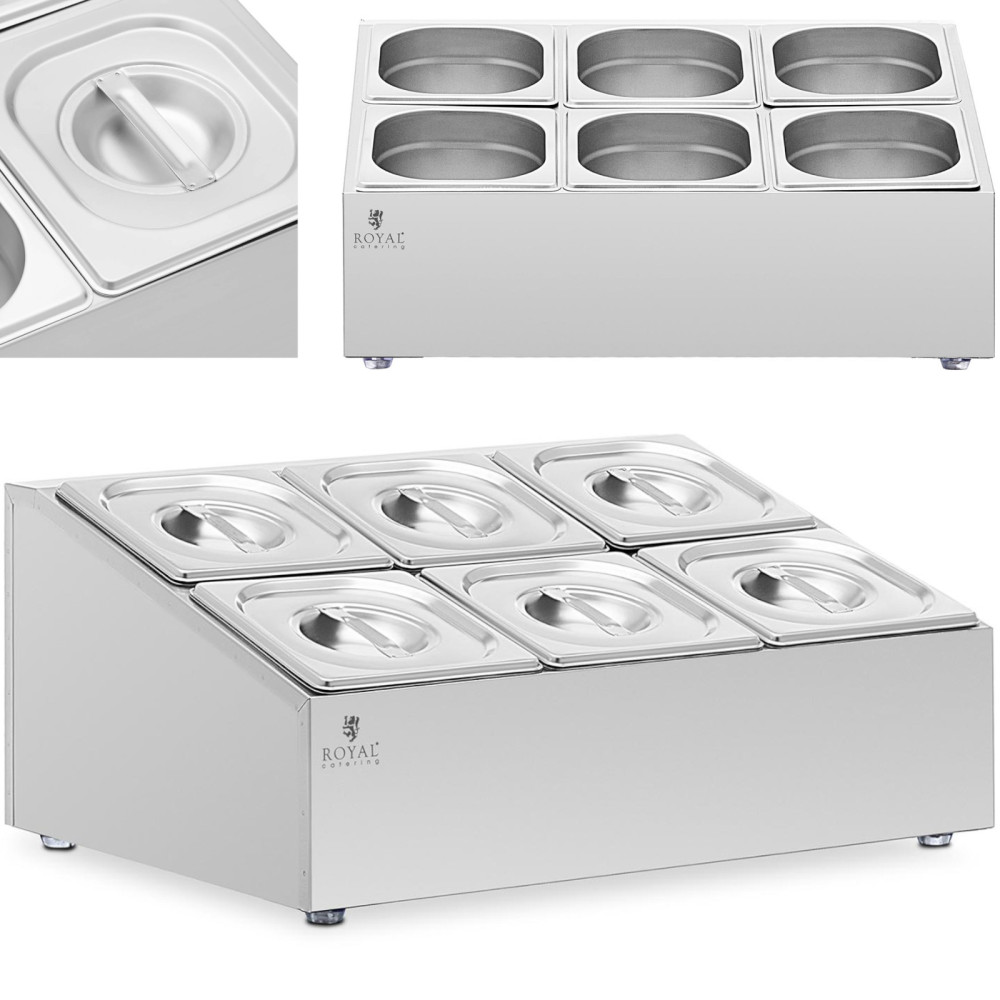 Lojas de jantar Exibir 6 x GN 1/6 + recipientes com tampas