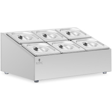 Matsalbutiker visar 6 x GN 1/6 + behållare med lock