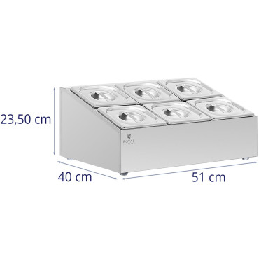 Matsalbutiker visar 6 x GN 1/6 + behållare med lock
