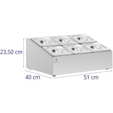 Matsalbutiker visar 6 x GN 1/6 + behållare med lock