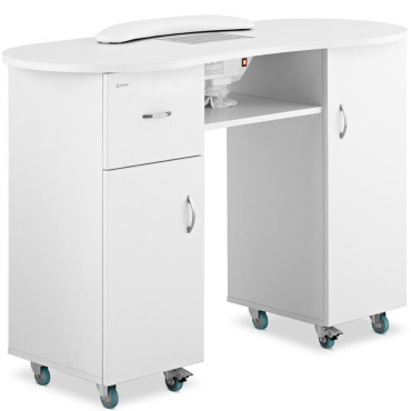 Mesa de manicura cosmética de escritorio con amortiguador de polvo y gabinetes en ruedas 120x50x80 cm blanco