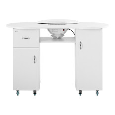 Desk kosmetisk manicure bord med støvabsorber og skabe på hjul 120x50x80 cm hvid