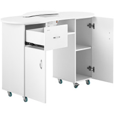 Desk Cosmetic Manikyyripöytä pölyvaimennin ja kaapit pyörät 120x50x80 cm valkoinen