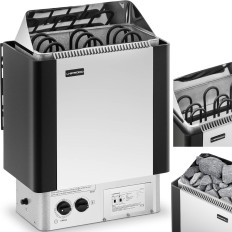 Elektromos szauna kemence beépített kontrollral 3-6 m3 - 110 ° C 400 V 4.5 kW Silver-Black
