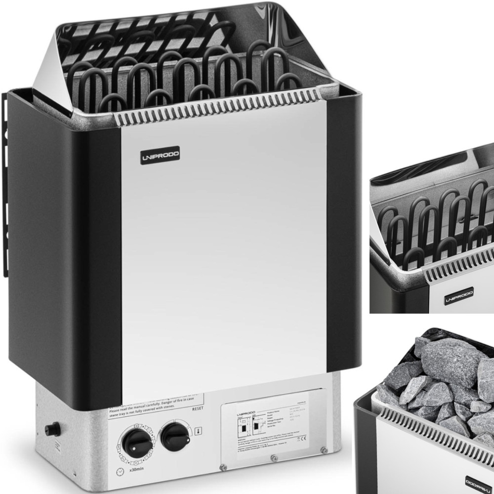 Električna savna peč z vgrajenim krmiljenjem 9-13 m3 do 110 ° C 400 V 9 kW Silver-Black