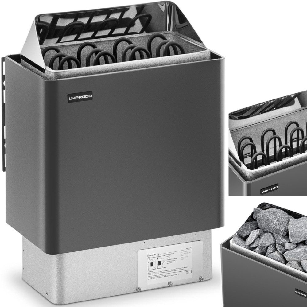 Fornalha de sauna elétrica 5-9 m3 a 110C 400 v 6 kw preto e prata