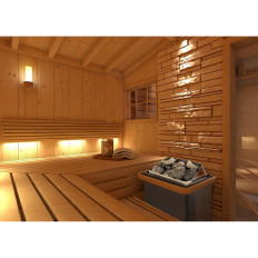 Elektrinė sauna krosnis 5-9 m3 iki 110C 400 V 6 kW juoda ir sidabrinė