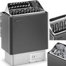 Elektrinė saunos krosnis 8-12 m3 iki 110C 400 V 8 kW juoda ir sidabrinė