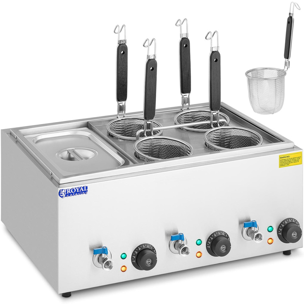Macaroner Matlar voor het koken van noedels met kranen 4 manden + GN 1/3 3 x 6,5 L 3000 W