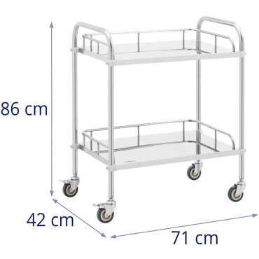 Trolley de laboratorio Tratamiento de acero 2 estantes 2 manijas 71 x 42 x 86 cm
