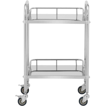Carrello di laboratorio acciaio in acciaio 2 ripiani 2 manici 55 x 39 x 87 cm
