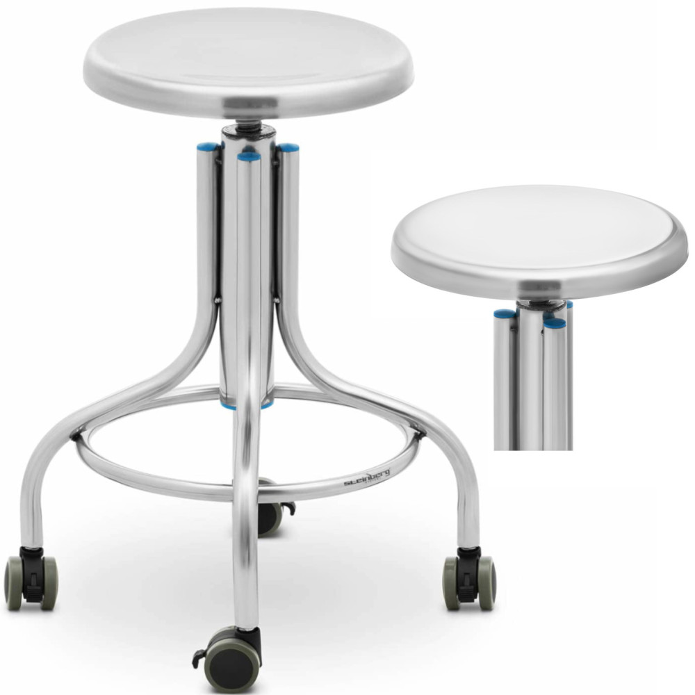 Sgabello da laboratorio Taberet. Acciaio inossidabile. 45-60 cm a 100 kg