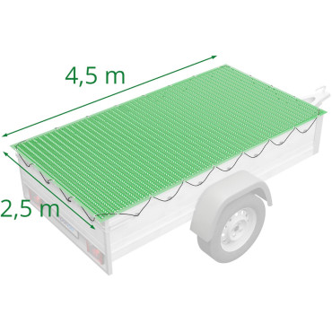 Malla de transporte que protege la carga en el remolque. Pequeños ojales de 2.5 x 4,5 m verde