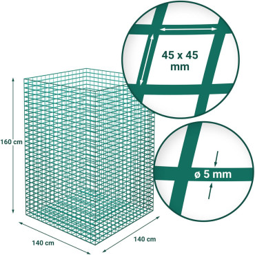 Mesh na sene v guľatých linkách Listy Mesh 45 x 45 mm 140 x 140 x 160 cm