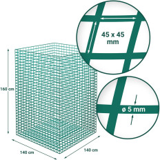 Mesh na sene v guľatých linkách Listy Mesh 45 x 45 mm 140 x 140 x 160 cm