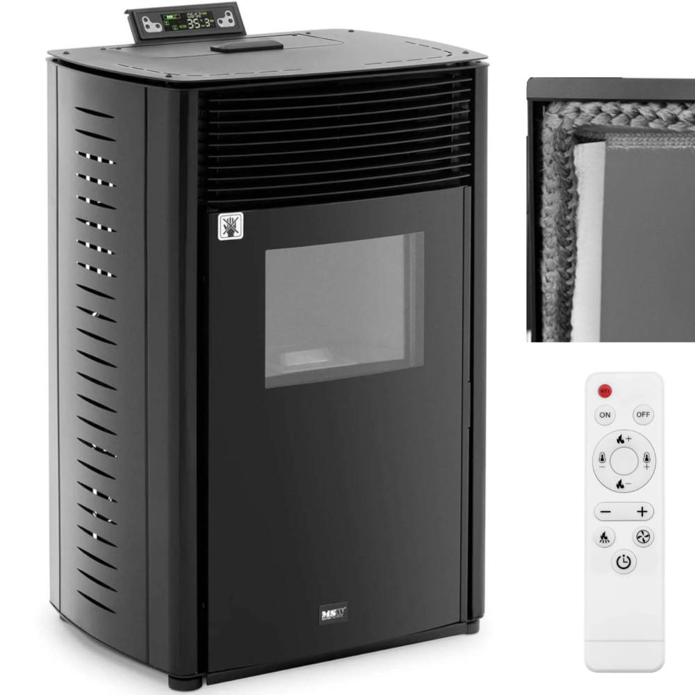 Cepta krāsns kamīns brīvi stāvošām granulām ar tālvadības pulti 50-325 m3 13000 w