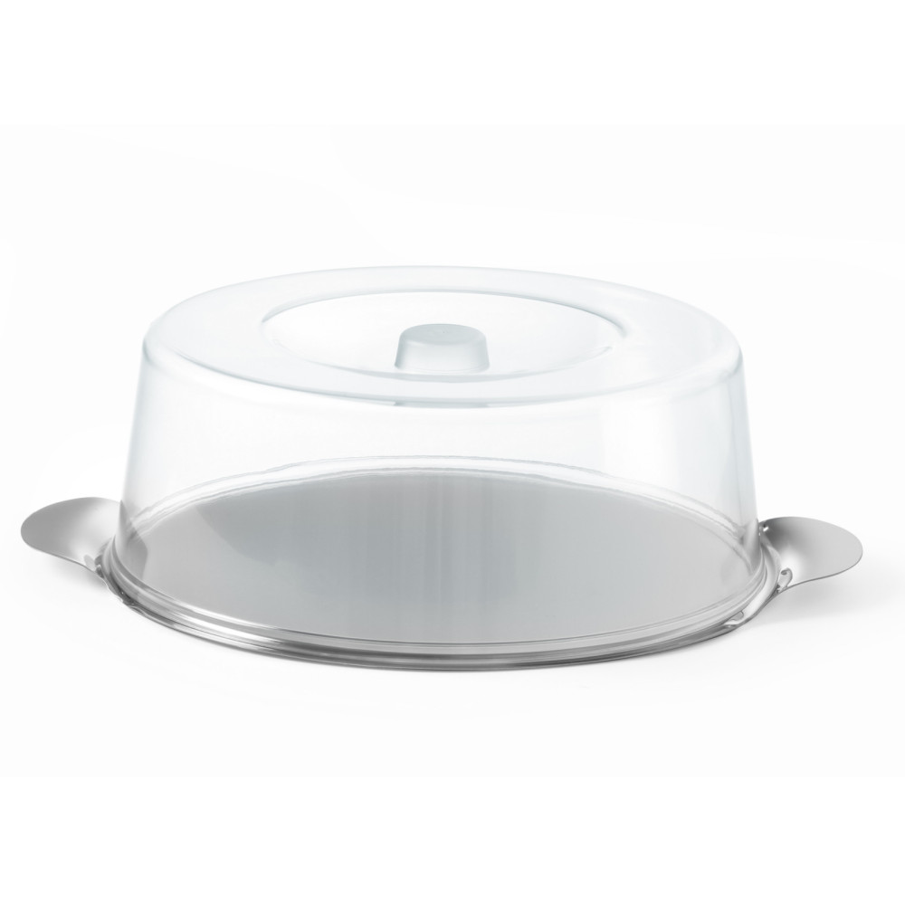 Uma bandeja de aço inoxidável com uma capa circular transparente. 300mm - Hendi 980101