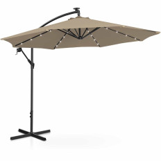 Aed Umbrella buumi ümmarguse kallutamisega LED-valgustusega. 300 cm hall-pruun