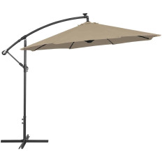 Aed Umbrella buumi ümmarguse kallutamisega LED-valgustusega. 300 cm hall-pruun