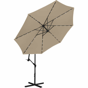 Garden umbrella on a boom round tilting with LED lighting. 300 cm gray-brown