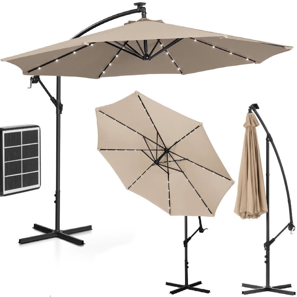 Parapluie de jardin sur une flèche ronde inclinable avec éclairage LED. 300 cm de crème