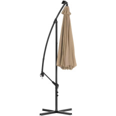 Aed Umbrella buumi ümmarguse kallutamisega LED-valgustusega. 300 cm hall-pruun