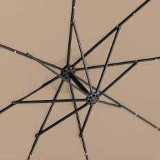 Sodo skėčiai ant strėlės apvalios pakreipimo su LED apšvietimu. 300 cm pilkos rudos spalvos