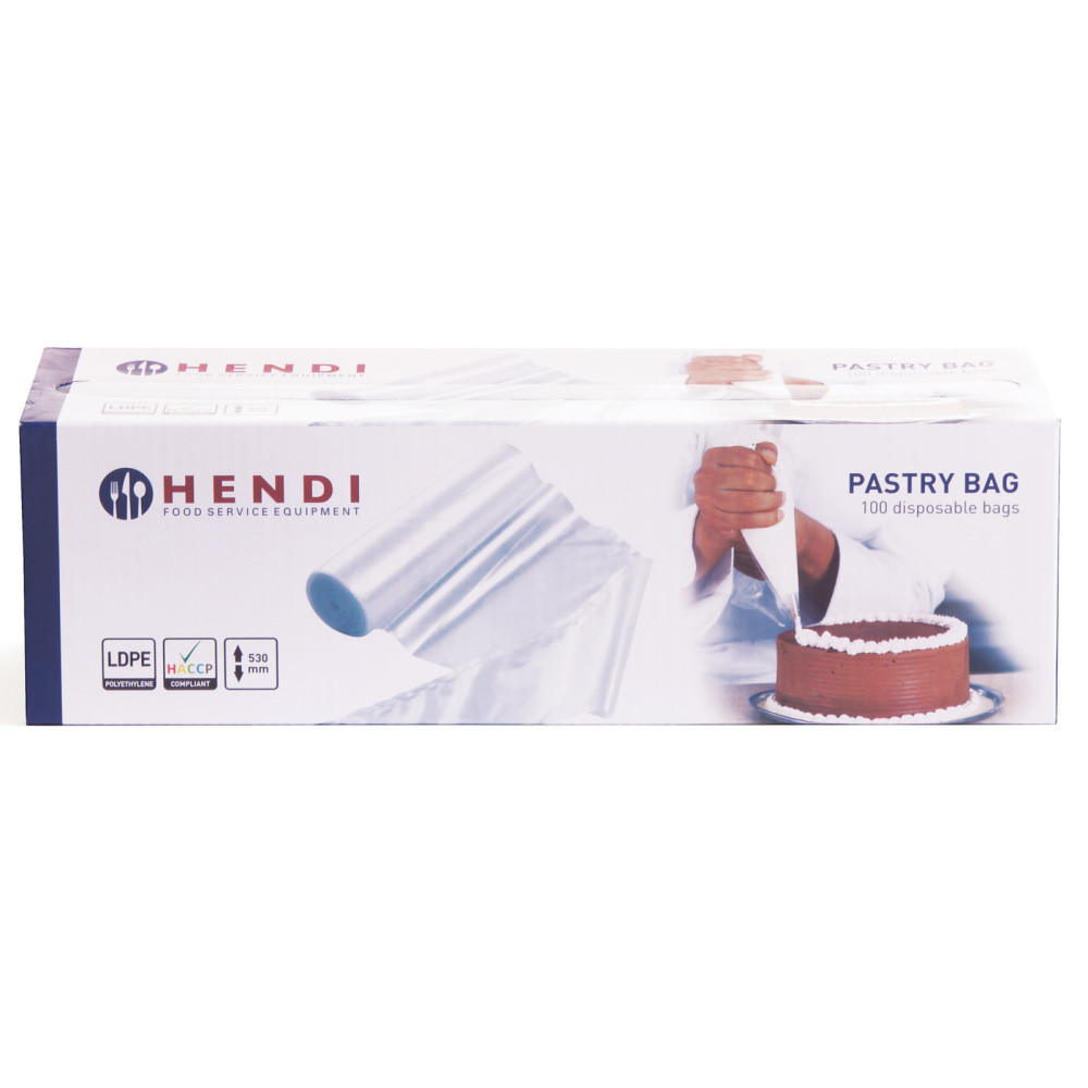Disposable plastposer konfekture kegler til sprøjtning og udsmykning 100 stk. 90 μm - Hendi 557105 Disposable plastposer konfekture kegler til sprøjtning og udsmykning 100 stk. 90 μm - Hendi 557105
