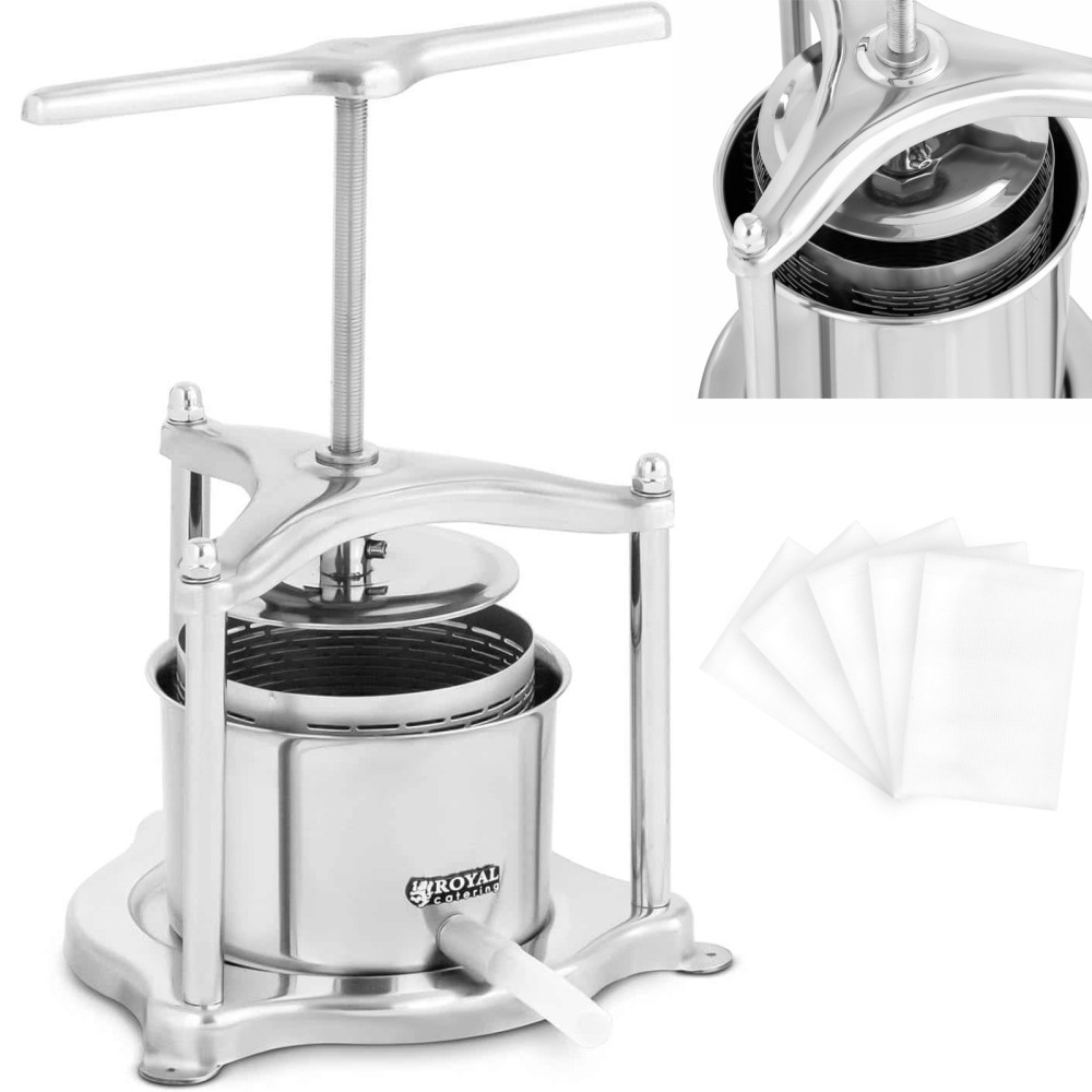 Presse à presse pour le jus de vin de fruits en acier 3 l + 5 sacs Presse à presse pour le jus de vin de fruits en acier 3 l + 5 sacs