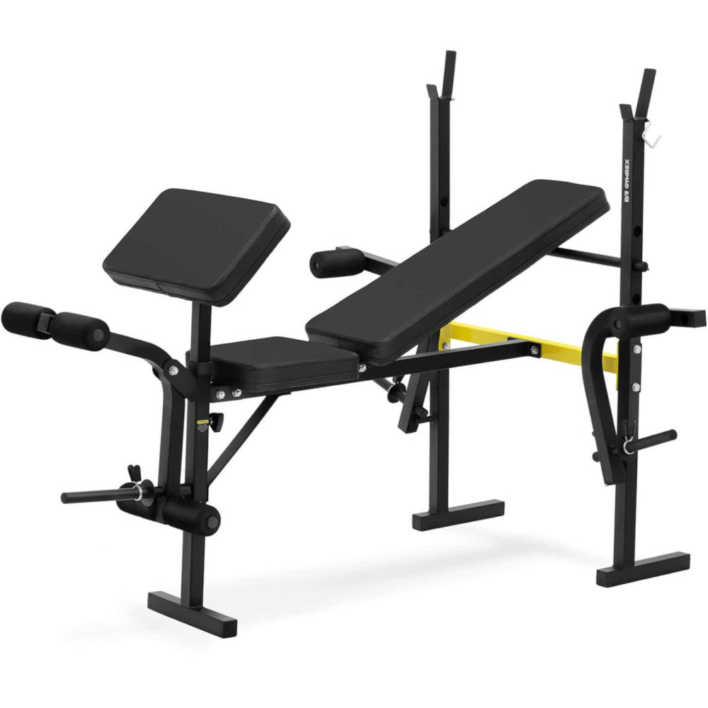 En bänk av en träningsbänk under en skivstång med en bönerjusterbar till 100 kg