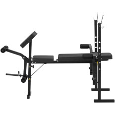 Een bankje van een trainingsbank onder een barbell met een gebed instelbaar tot 100 kg